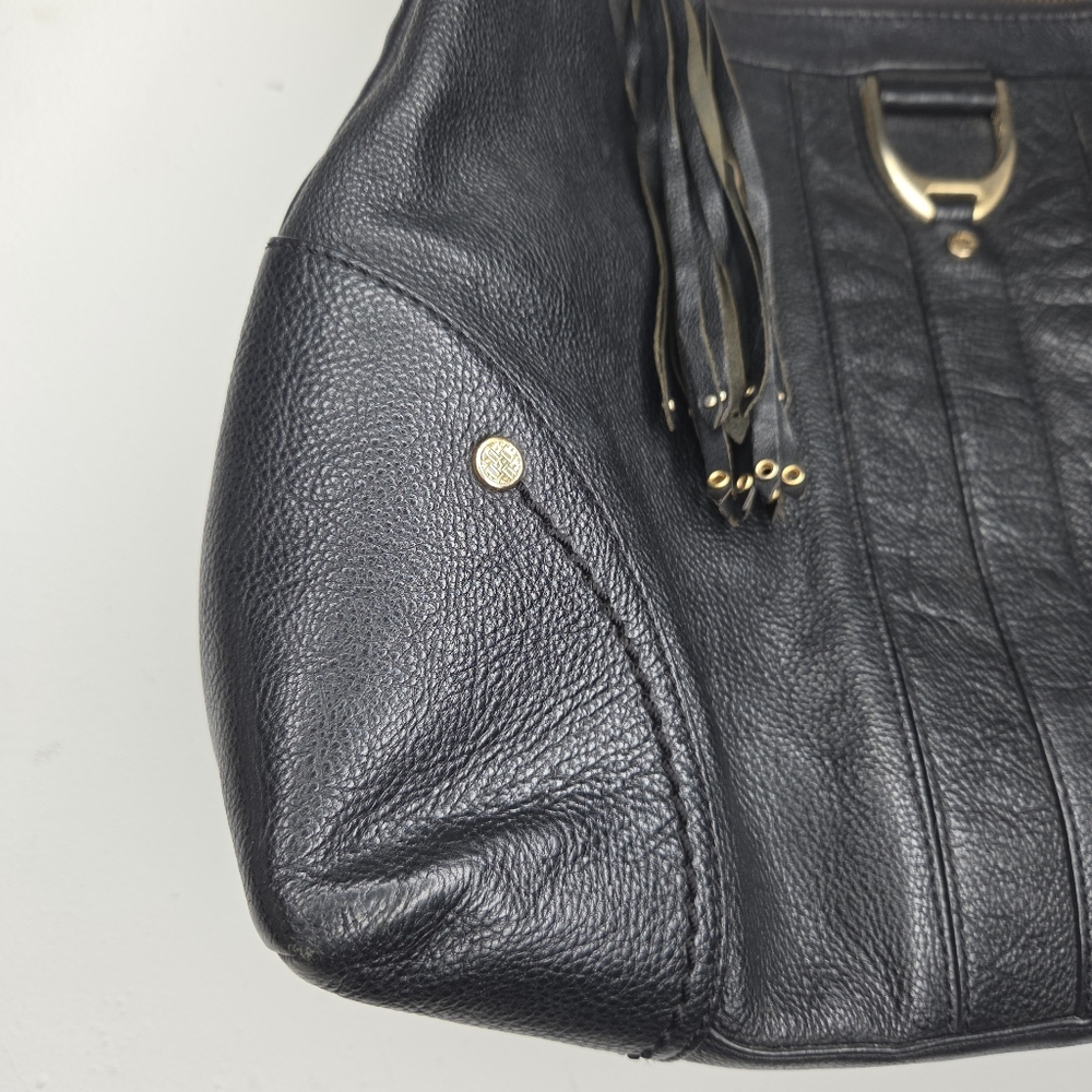 Cole Haan Hobo Handbag Soft Pebbled Black Leather With Tassel Purse - Picture 4 of 11